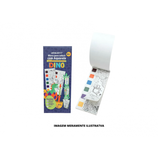 KIT BLOCO DE COLORIR - LEO&LEO - AQUARELA DINO OPPBAG